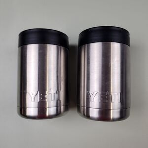 Yeti Stainless Steel Double Rambler Colsters with Black Lids Regular Cans